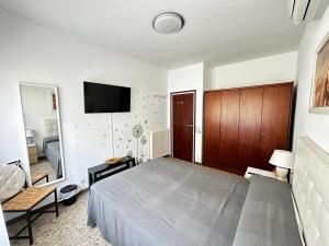 バルセロナにあるRooms Sepulvedaのベッドルーム(大型ベッド1台、薄型テレビ付)