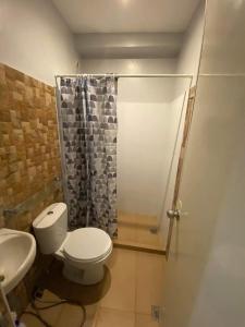 a bathroom with a toilet and a shower at Eri transient house Tagum in Tagum