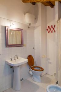 een badkamer met een wastafel, een toilet en een spiegel bij All'Alberata in Pescosolido