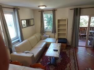 uma sala de estar com um sofá e uma mesa em Rogla Apartma Kekec em Vitanje
