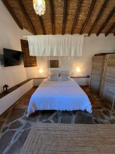 1 dormitorio con 1 cama grande en una habitación en Finca Altozano - Private pool - Unique client en Valle de Abdalagís