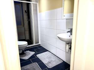 bagno con servizi igienici e lavandino di Schönes großes Apartment im Zentrum Berlins a Berlino
