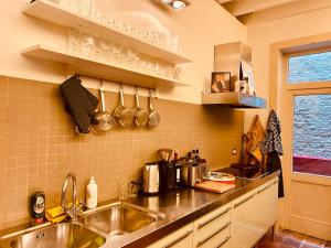 - une cuisine avec un évier et un comptoir dans l'établissement B&B BedStarLine, à Anvers