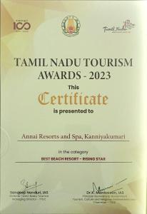 un modulo di nomina per la premiazione tamil nadu turismo di Annai Resorts & Spa a Kanyakumari
