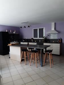 a kitchen with a table and some chairs in it at Les vignobles du Bordelais in Montussan