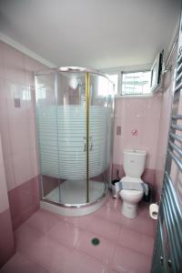 a bathroom with a shower and a toilet at House with sea breeze-Anemelia in Nafplio