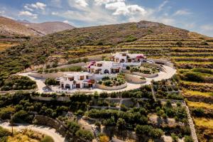 Mikra Bay Vineyard Guesthouses في ناكسوس تشورا: اطلالة جوية على منزل على تلة