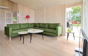 a living room with a green couch and two tables at Awesome Home In Hjerm With Wifi in Hjerm