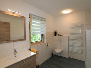 a bathroom with a sink and a toilet and a window at Apartment Mäuerlhof by Interhome in Hart im Zillertal