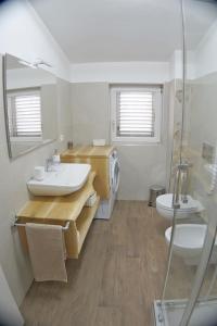 W łazience znajduje się umywalka, toaleta i prysznic. w obiekcie Casa Vacanze Donna Lucia w mieście Castel di Sangro