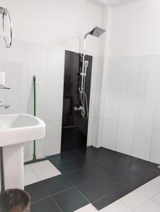 een badkamer met een douche en een wastafel bij Nilowin Glenanore Guesthouse in Haputale