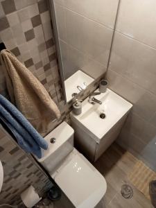 une salle de bain avec un lavabo, des toilettes et un miroir dans l'établissement Paraíso San Telmo, à Puerto de la Cruz 18 autres photos