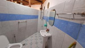 ein Bad mit einem WC und einem Waschbecken in der Unterkunft Camiguin Romantic Luxury Stonehouse on Eco-Farm at 700masl in Mambajao