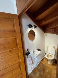 a bathroom with a toilet and a sink at Charmante maison en pierre in Morlaix