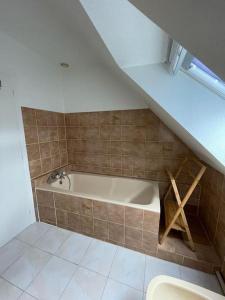 莫爾萊的住宿－Charmante maison en pierre，带浴缸和卫生间的浴室。
