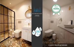 Baño blanco con 2 aseos y lavamanos en Blue Mosque Suites 2 - Old City Sultanahmet, en Estambul