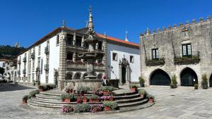 a large building with a statue in front of it at FERREIRA'S HOUSE Viana do Castelo in Viana do Castelo