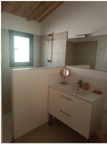 ein Bad mit einem Waschbecken und einem Spiegel in der Unterkunft La Bergerie Chalet Ventoux Sud in Bédoin