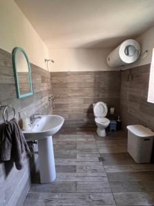 a bathroom with a sink and a toilet at Goni Guest House in Tepelenë +33 photos