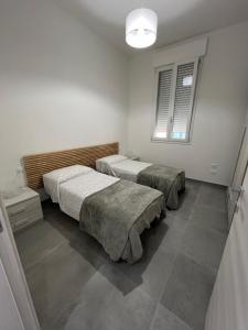 una camera con due letti e una finestra di Fiume 21 apartment -1- Venturina Terme a Venturina Terme