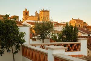 a view of a city from the roof of a building at Casa Pizarro Hotel in Cáceres