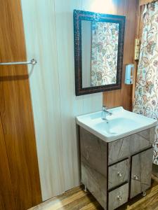 a bathroom with a sink and a mirror at House Boat New Lucifer in Srinagar