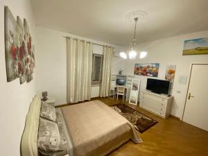ein Schlafzimmer mit einem Bett und einem TV in der Unterkunft Campagna Toscana - A casa di Vale in Pistoia