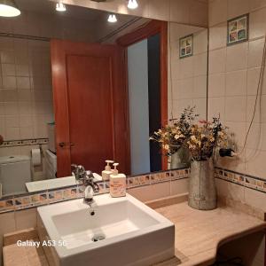 ein Badezimmer mit Waschbecken und Spiegel in der Unterkunft Ensija Pedraforca in Saldes + 16 Fotos