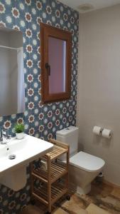 a bathroom with a toilet and a sink and a mirror at Casa Rural La Garnacha in Alpera