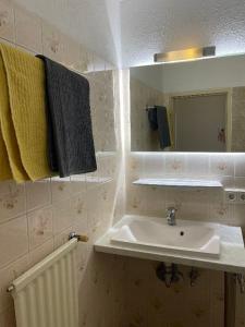 a bathroom with a sink and a mirror at Gästezimmer Lercher in Sankt Veit im Pongau