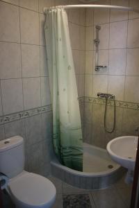 a bathroom with a shower with a toilet and a sink at Pokoje Gościnne Łukaszczyk in Zakopane