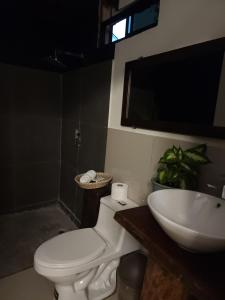 a bathroom with a white toilet and a sink at Bosko cerro verde in Lomas de San Marcelino