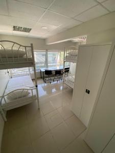 Ce dortoir comprend des lits superposés et une table. dans l'établissement Kadıköy Lina Apart Female Only, à Istanbul
