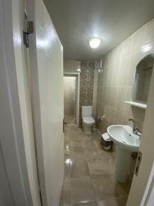 La salle de bains est pourvue de toilettes et d'un lavabo. dans l'établissement Kadıköy Lina Apart Female Only, à Istanbul