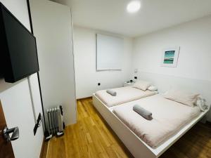 a bedroom with two beds and a flat screen tv at Apartamento Sierra Nevada Galatino 22D in Sierra Nevada