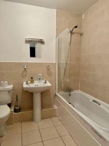 a bathroom with a sink and a tub and a toilet at Terrace Apartment X91 RR04 in Waterford