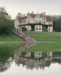 a large house with a reflection in the water at Casa Angela in Las Fraguas