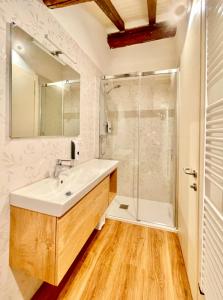 a bathroom with a sink and a shower at Domus 44 Apartments in Verona