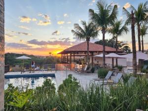 basen z altaną i palmami w obiekcie Quinta de Santa Bárbara Eco Resort Luxo Reveillon w mieście Pirenópolis