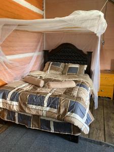 een groot bed met een baldakijn in een kamer bij Farm Lodge La Cabaña 