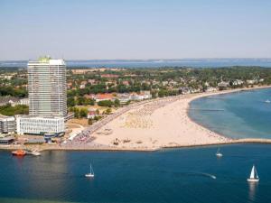 an aerial view of a beach with boats in the water at Very Nice Villa i Rødbyhavn in Rødby