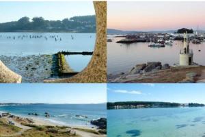 a collage of four pictures of a beach and water at Piso en Grove in O Grove