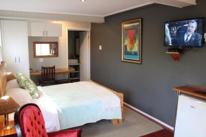 a bedroom with a bed and a tv on the wall at 14 Mount Joy in Knysna