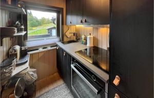 una pequeña cocina con fregadero y ventana en Awesome Home In Tysse With Kitchen en Tysse