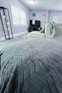 a bedroom with a bed and a couch and a television at Serenity Springs in Hot Springs