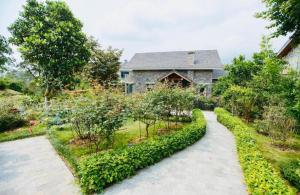ein Steinhaus mit Garten davor in der Unterkunft An Villa Venuestay in Tam Ðảo