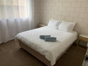 1 dormitorio con 1 cama con 2 almohadas en Harbour View 49 Urch Street Unit 7, en Geraldton