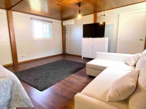 a living room with a white couch and a tv at Villa Montaña in Balcon de Telde