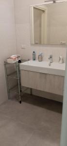La salle de bains est pourvue d'un lavabo et d'un miroir. dans l'établissement Casetta bianca, à Casarano