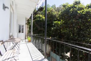 einen Außenbalkon mit einer Bank und einem Apfelbaum in der Unterkunft Apartments of the Marques in Lissabon
